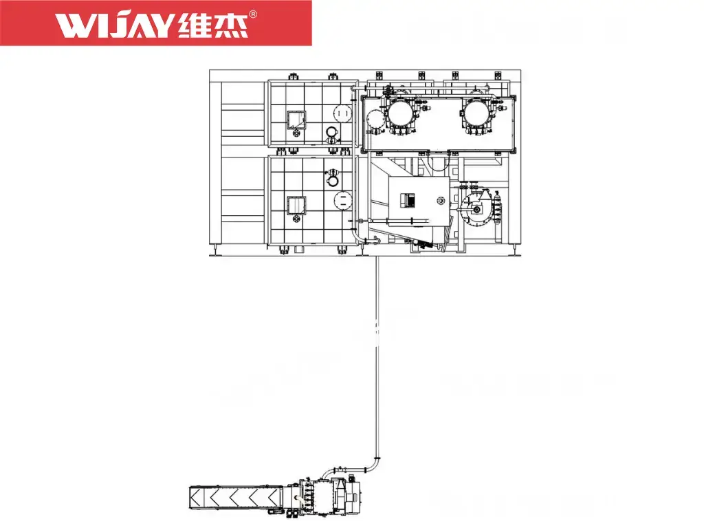 Top view CAD layout drawing of automatic powder storage and pneumatic conveying line